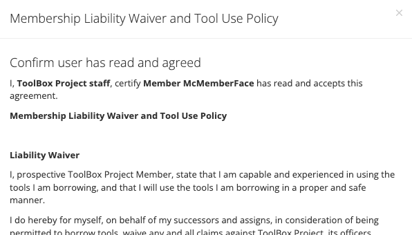 Membership Liability Waiver and Tool Use Policy